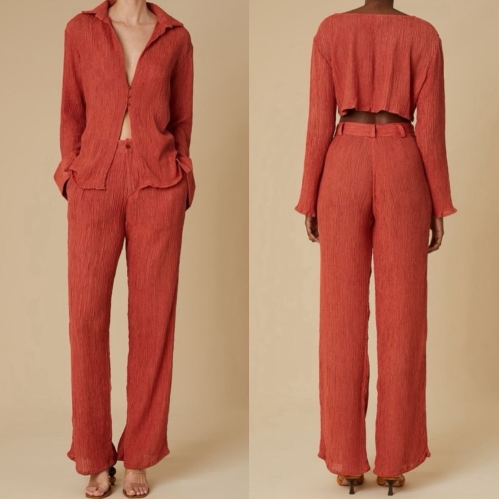 NEW Savannah Morrow Hali Scarlette Terracotta Rust Textured Wide Leg Pants XL